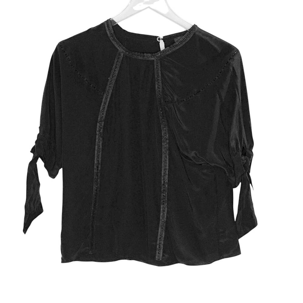 The Kooples Womens Three Quarter Sleeve Round Neck Top S Black 100% Silk